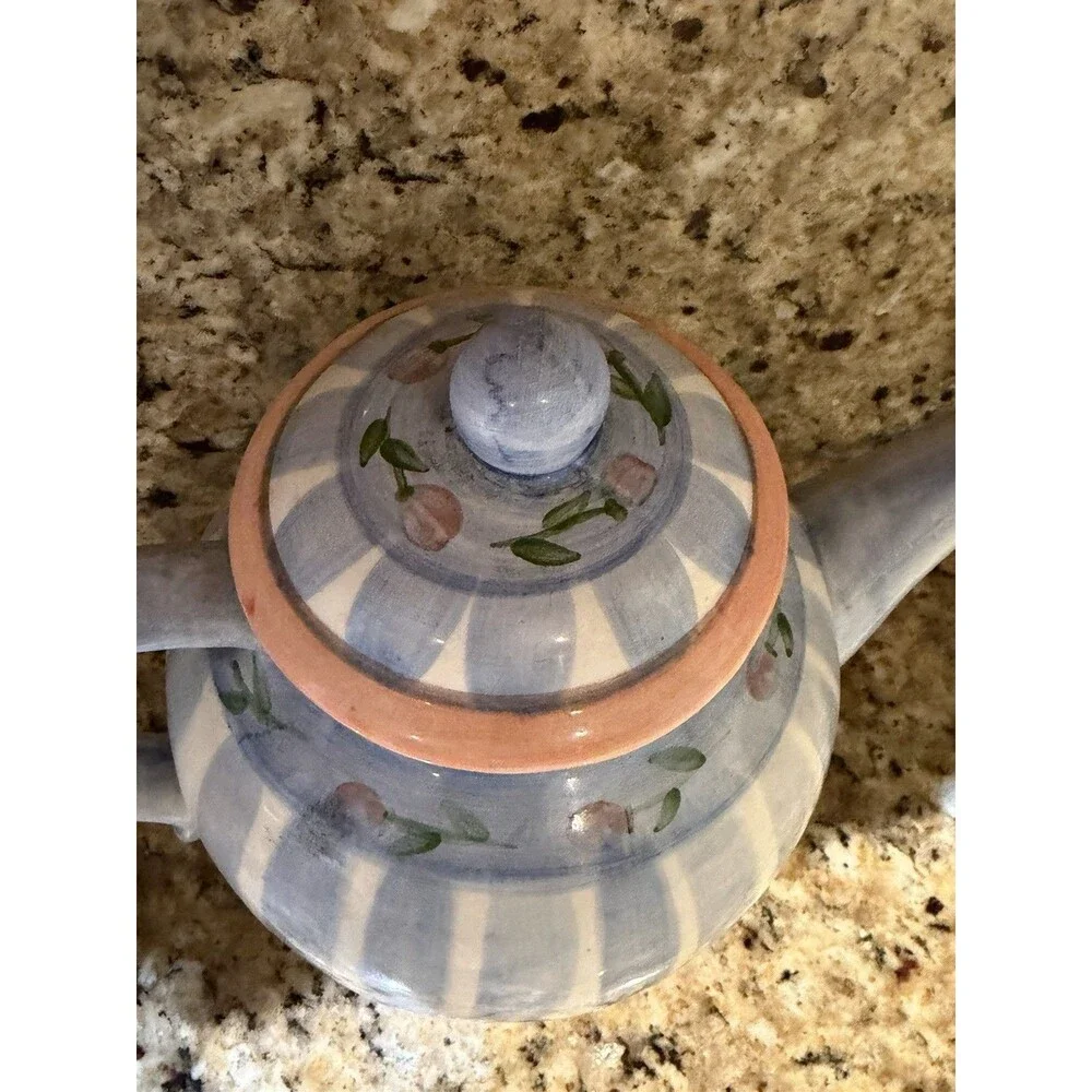 Vintage Pat Wade Design 1993 Hand Painted Ceramic Teapot Floral Philippines Lid